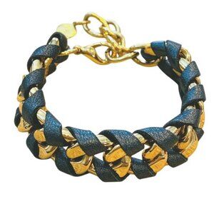 Jessica Elliott Skinny Bracelet Black Leather/Gold Tone